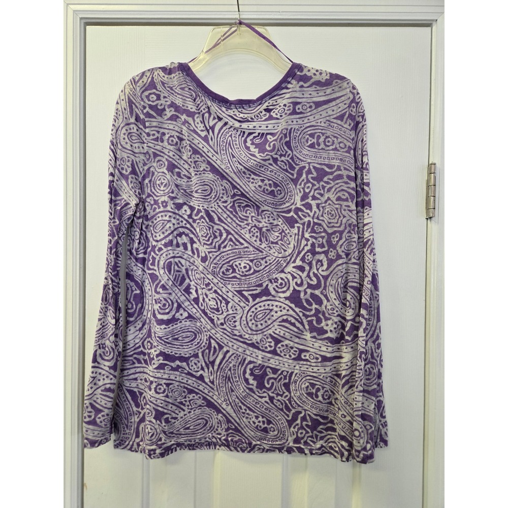 Y2K Aeropostale Womens XL Purple Paisley Print Scoop Neck Burnout Tee Sheer - Picture 3 of 7